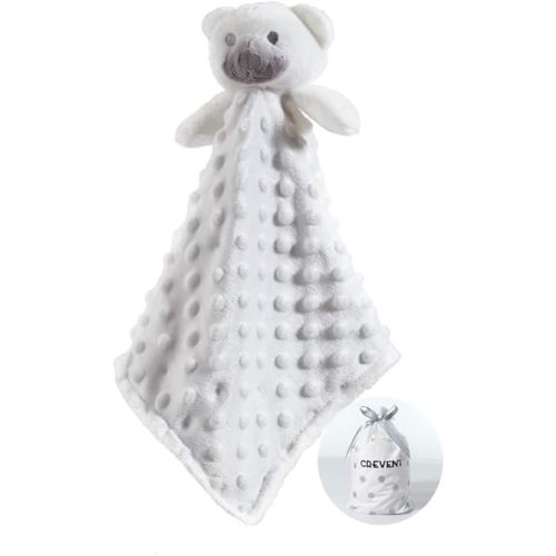 CREVENT Soft Cute Snuglling Toy Baby Security Blankies Unisex, Minky Dot Front + Sherpa Backing (White Bear)