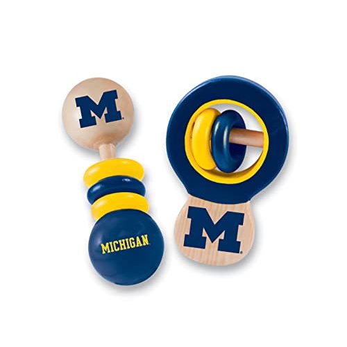 BabyFanatic Wood Rattle 2 Pack - NCAA Michigan Wolverines - Officially Licensed Baby Toy Set