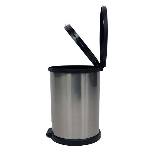 Mainstays Bathroom Trash Can, 1.5 Gallon, Plastic Round Step Garbage Bin, Silver