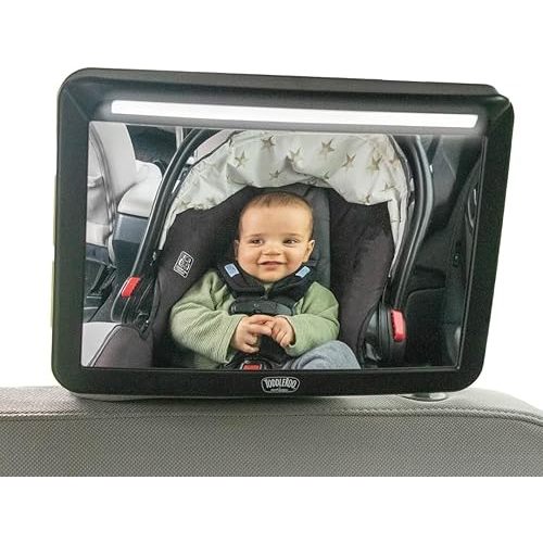 Toddleroo by North States - Deluxe LED Baby Car Mirror with Light: Rear Facing Car Seat Mirror for Baby - Wide View & Shatterproof - Black