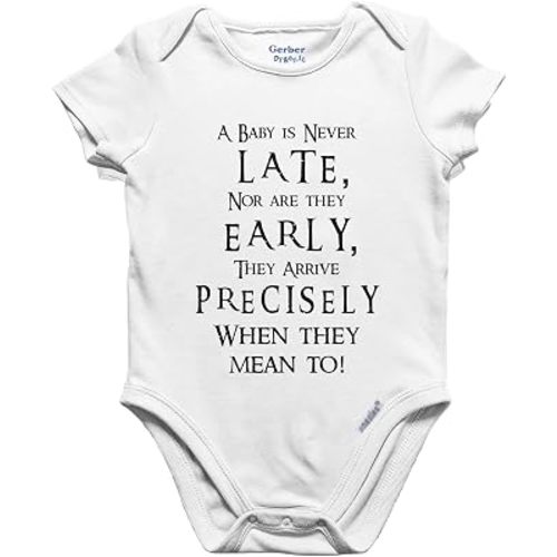 Brain Juice Tees A Baby Is Never Late Romper - Funny Baby Clothes - Organic Cotton Baby Outfit