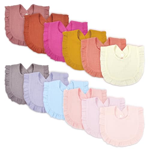 DOSMINE Baby Drool Bibs for Unisex Girls Boys 12 Pack Baby Muslin Bibs for Drooling and Teething