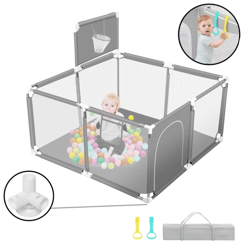 HioHa Baby Playpen, Baby Playard with Basketball Hoop, Portable Play Yard Baby Fences for Infant Toddler