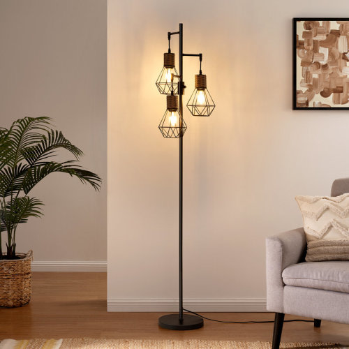Bay Isle Home™ Crevan 65" Dimmable Rattan Tree Floor Lamp With 3 Bulbs Included & Reviews | Wayfair