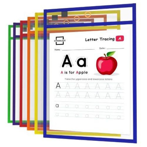 SCRIBBLEDO Colored Dry Erase Pocket Sleeves Pack of 6