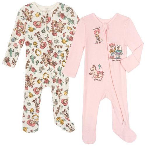 Disney Toy Story Infant Baby Girls 2 Pack Sleep N' Plays 2-Way Zip White / Pink 12 Months