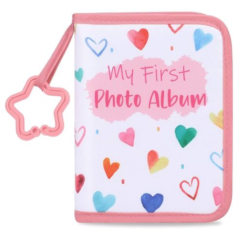 Baby's My First Family Album Soft Photo Cloth Book Pink Heart My First Book of Photos Baby Memory Album Gift Holds 4x6 Pictures for Babies Newborn Toddler & Kids Baby Shower
