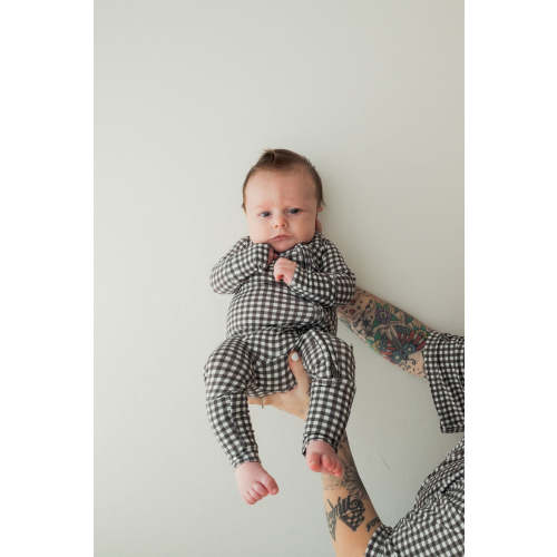 Bamboo Zip Pajamas | Green Gingham