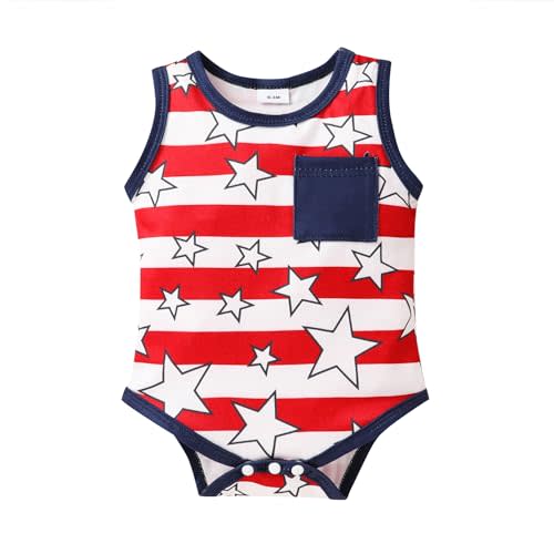 MAMAMI 4th Of July Romper Newborn Baby Girls Boys American Flag Bodysuit Summer Outfits 0-18M