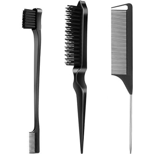 3 Pcs Slick Back Hair Brush, Rat Tail Comb, Edge | Bristle Brush, Hair Accessories for Girls, Kids, Toddlers Sleek Ponytail/Bun, Edge Control and Smoothing Baby Hair & Flyaways