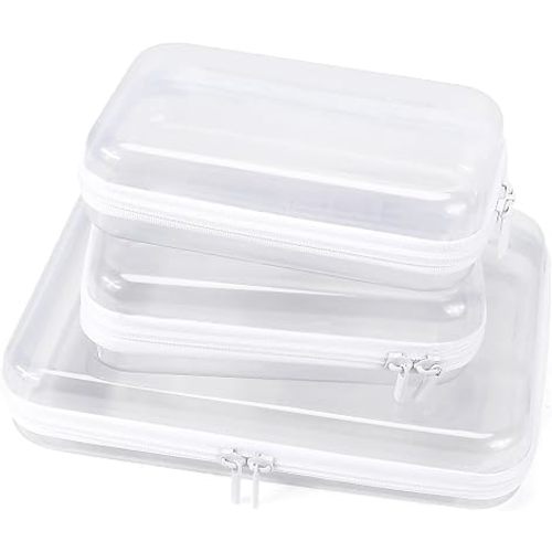YOPCDJ Clear Hard Shell Zipper Case Clear Zipper Pouches, Travel Toiletry Bag & Waterproof Makeup Organizer, Diaper bag, Plastic Pouch for Office Home Storage, White 3 Pack, LSS