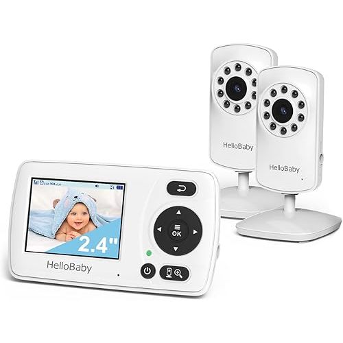 HelloBaby Monitor with 2 Cameras, 2.4'' Portable Travel Screen Baby Monitor No WiFi, 1000ft Long Range Video Baby Monitor, Night Vision, VOX Mode-Power Saving, Baby Safety Camera,for Baby/Pet/Elder