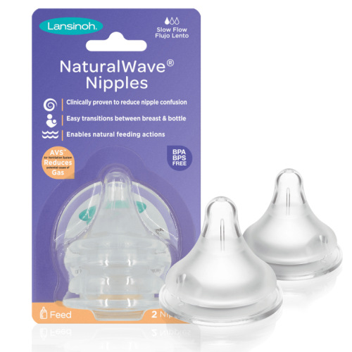 Lansinoh NaturalWave Baby Bottle Nipples, Slow Flow, 2 Ct