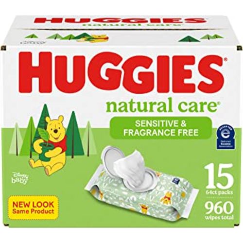 Huggies Natural Care Sensitive Baby Wipes, Unscented, Hypoallergenic, 99% Purified Water, 15 Flip-Top Packs (960 Wipes Total)