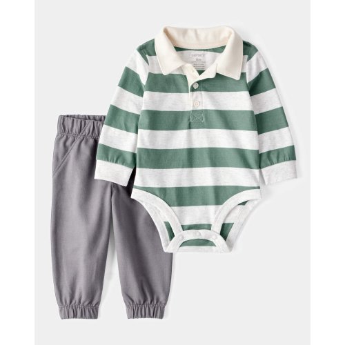 Baby Boy 2-Piece Striped Polo Bodysuit & Pull-On Pant Set | Carter's