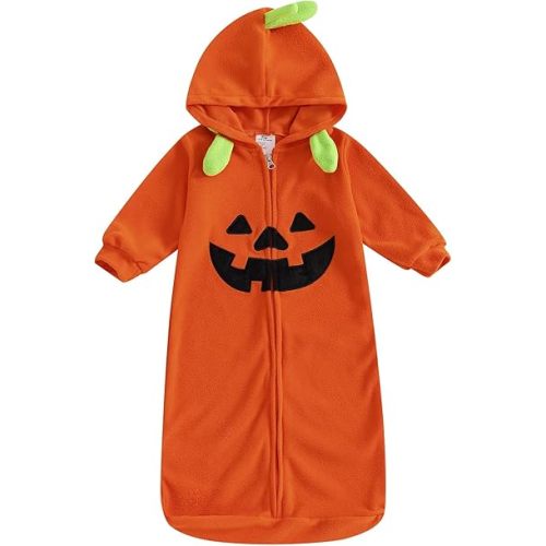 Baby Boy Girl Halloween Pajamas Pumpkin Hoodie Zipper Blanket Sleeper Nightgown Newborn 3M 6M Fleece Sleeping Bag