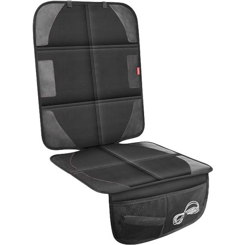 LUILANC Car Seat Protector with Thickest Padding,Waterproof 600D with Storage Pockets,Non-Slip Pets Fabric Child Baby Cover Leather Reinforced Vehicle Seat 1 Pack (Black)