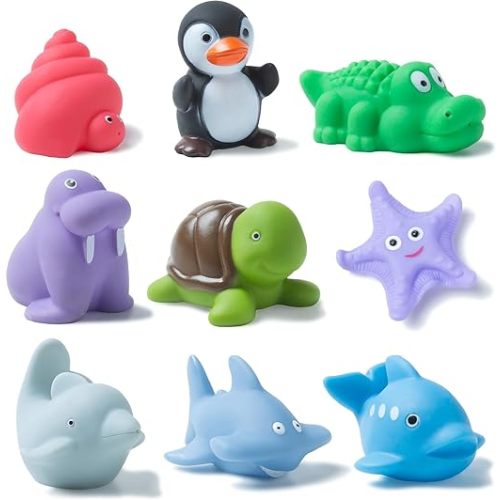 XY-WQ Mold Free Bath Toys No Hole, for Infants 6-12& Toddlers 1-3, No Hole No Mold Bathtub Toys (Sea Animals Ⅱ, 9 Pcs with Mesh Bag) - OCEAN Animals 9 Pcs Ⅱ