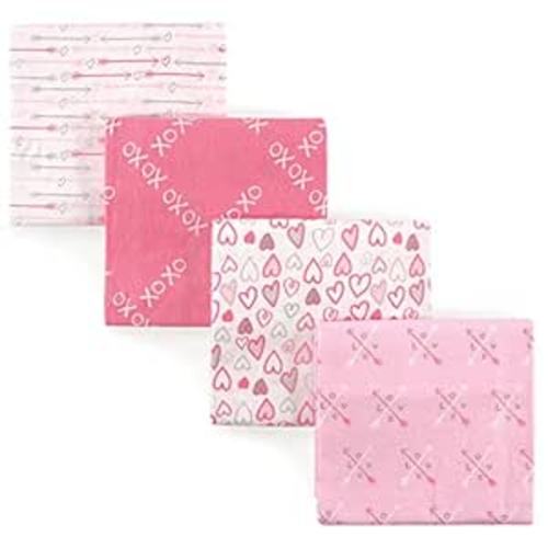 Luvable Friends Unisex Baby Cotton Flannel Receiving Blankets, Love 4-Pack, One Size