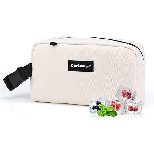Cerbonny Mini Cooler Bag, Freezable Lunch Bag & Snack Bag, Insulated Bag for Travel/Work/School, Small Cooler Lunch Box with Detachable Gel Packs, Beige, 180 Cubic Inches