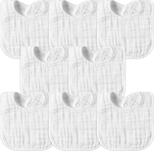 GROBRO7 8Pcs Muslin Baby Bibs Soft Cotton Adjustable Snap Drool Bib Absorbent Breathable Feeding Bibs for Teething Drooling