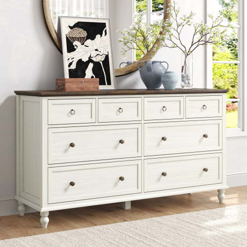 ChVans 65 inch Large Long Drawer Dresser,8 Drawer Dresser for Bedroom,Modern Farmhouse Wood Wide Chest of Drawers,Storage Dressers for Bedroom,Living Room & Hallway