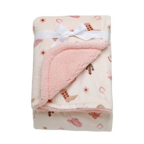 Baby Starters Printed 2-Ply Reversible Plush Baby Blanket, Pink Ranch