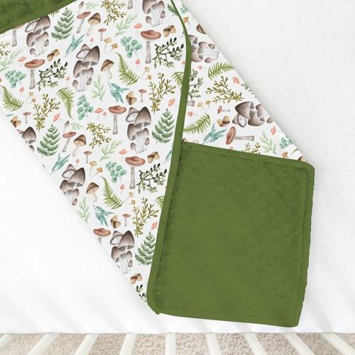 Mushroom Forest Baby Blanket for Girl Boy with Dotted Backing Double Layer Watercolor Mushroom Green Leaves Soft Swaddle Receiving Blanket Newborn Toddler Nursery Bed Throws 30x40inch
