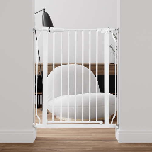 EDX 36" Height Walk Through Dog Gate, Pressure Mounted with Auto-Close and Hold-Open Features, Fits 29.1–33.8 Inch Openings, White