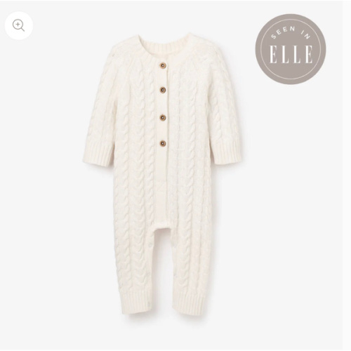 Whisper White Horseshoe Cable Knit Baby Jumpsuit WHITE / 3-6M
