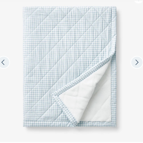 Ditsy Gingham Classic Cool Organic Cotton Percale Quilted Reversible Sherpa Stroller Blanket