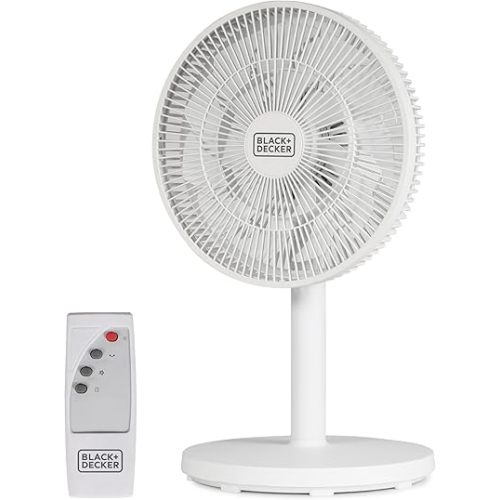 BLACK+DECKER 12-Inch Dual Blade Table Fan with Remote, BFDTD12VW, Desk Fan for Home and Office, Tabletop Fan with 3 Speed Settings, 90-Degree Oscillating Fan with Adjustable Tilt, White