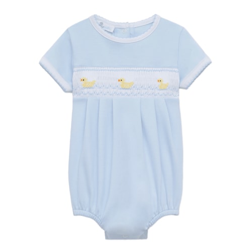 Little Ducklings Classics Smocked Bubble - Light Blue