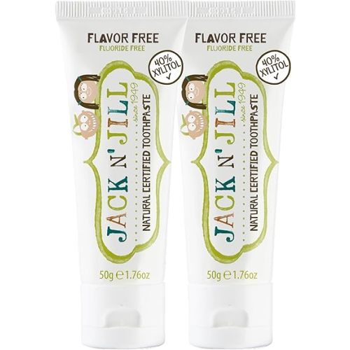 Jack N' Jill Natural Toothpaste for Baby and Infants - Fluoride Free Training Toothpaste, 40% Xylitol, BPA-Free - Flavor Free, 1.76 oz (Pack of 2)