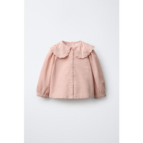 EMBROIDERED PETER PAN COLLAR CORDUROY SHIRT - Mid-pink | ZARA United States