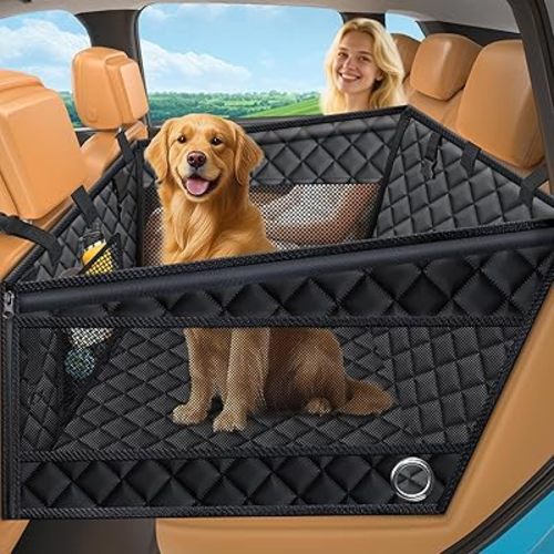URPOWER Hard Bottom Dog Car Seat for Large Medium Dogs, Dog Back Seat Extender with 3-Sided Hard Boards, Waterproof Pet Backseat Cover Dogs Hammock for Large Cars, Trucks and SUVs, Holds up to 200 lbs
