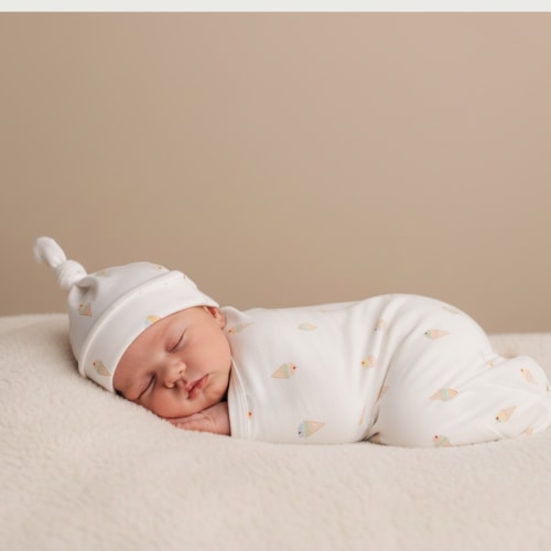 Organic Swaddle Blanket & Hat Set  - Ice Cream