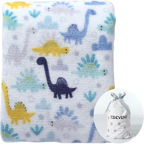 CREVENT 30''X40'' Cozy Fluffy Warm Fleece Baby Crib Blanket for Boys Infant Toddler Crib Cot Stroller (Dinosaur)