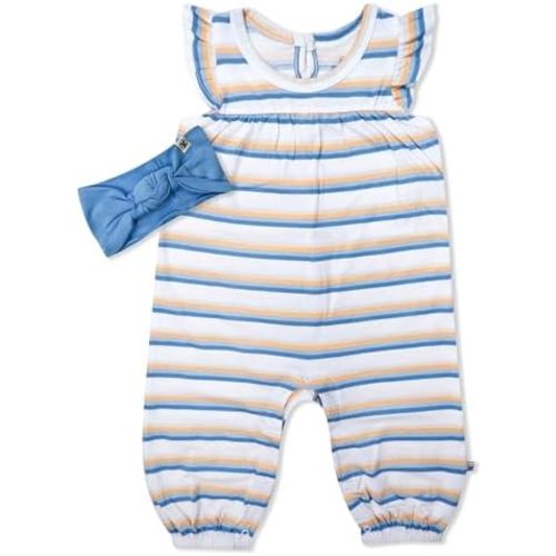 HonestBaby baby-girls 2-piece Outfit Romper & Headband Set for Infant, Baby and Toddler Girls
