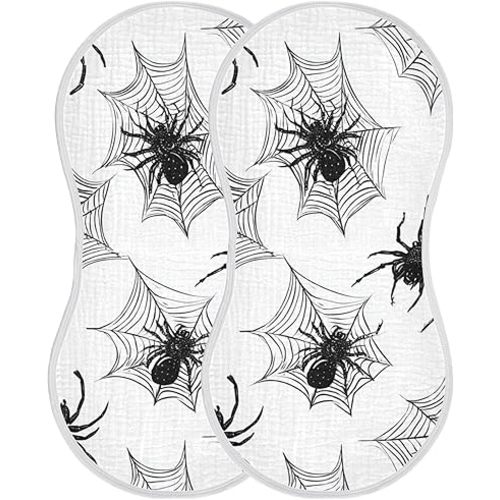 Halloween Black Spiders Burp Cloths Baby Boys Girls Absorbent Soft Cotton Burping Cloths Rags, 2 Pack
