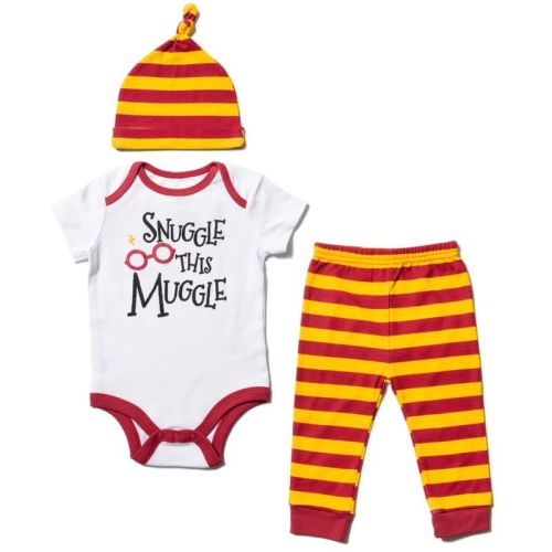 Harry Potter Newborn Baby Boys 3 Piece Outfit Set: Cuddly Bodysuit Pants Hat White / multicolor 0-3 Months