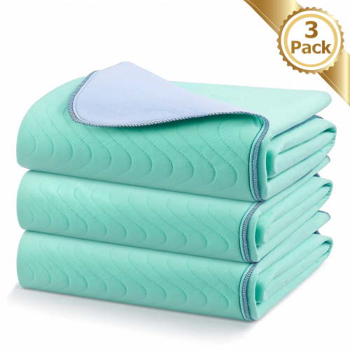 ALLJOY 3 Pack 34”x36” Waterproof Reusable Bed Pads - Washable Incontinence Underpads for Adults, Elderly, Kids, and Pets, Soft Quilted Mattress Protector