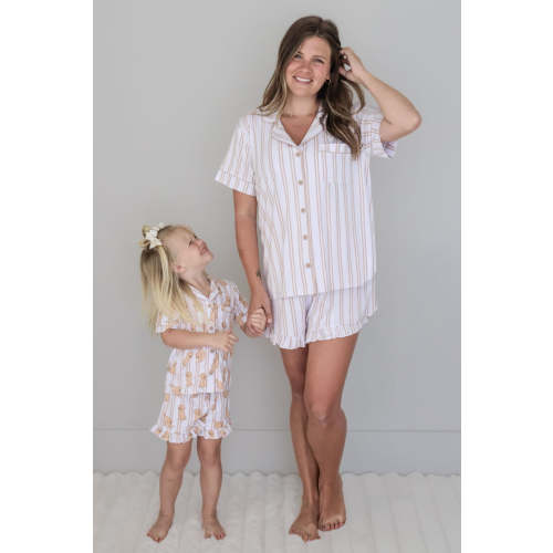 Women's Two Piece Short Lounge Set in Stripe Life | Caden Lane