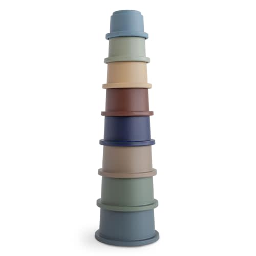 mushie Stacking Cups Toy 8 pcs | Made in Denmark (Forest) | Ages 10+ Months, Made in Denmark, BPA-Free, Polypropylene Plastic