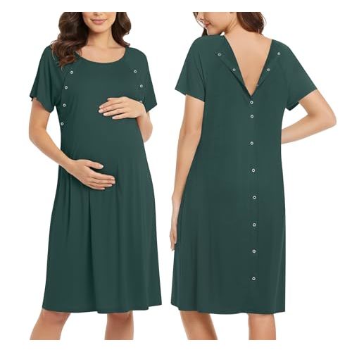 Ekouaer Women’s Nursing/Delivery/Labor/Hospital Nightdress Short Sleeve Maternity Nightgown with Button S-XXL
