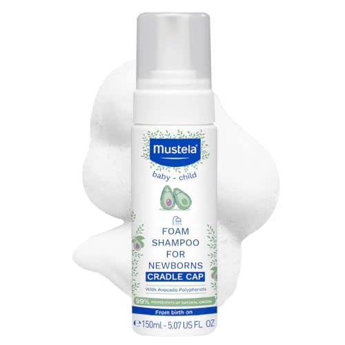 Mustela Foam Shampoo for Newborns - Baby Shampoo for Cradle Cap with Naturally Derived Avocado Oil Polyphenols - Fragrance-Free - 5.07 fl. oz