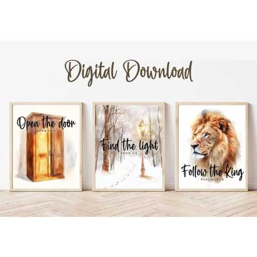 Narnia Nursery Art Set: Aslan, Wardrobe, Lamppost (Digital Download)
