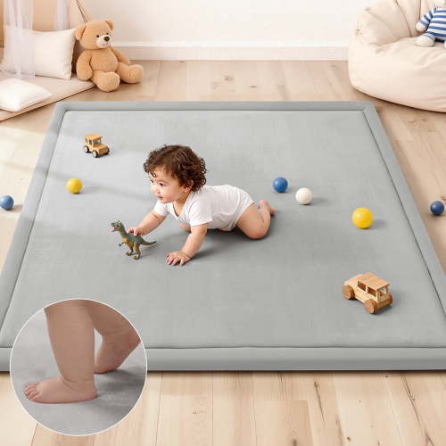 Baby Play Mat, Caveen Thicken Baby Playpen Mat, Flannel Soft Crawling Playmat for Infant, Anti-Slip, 50"x 50", Light Grey