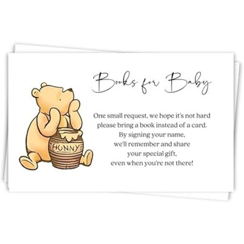 The Invite Lady Simply Winnie Baby Shower Book Request Insert Cards Classic Pooh Bear Hunny Pot Gender Neutral Bring a Book Instead of Card Set (25 Count)