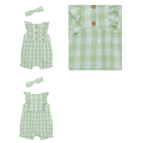 Check Gauze Romper & Headband Set